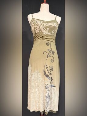 Athleta Olive Green Floral Print Maxi Dress